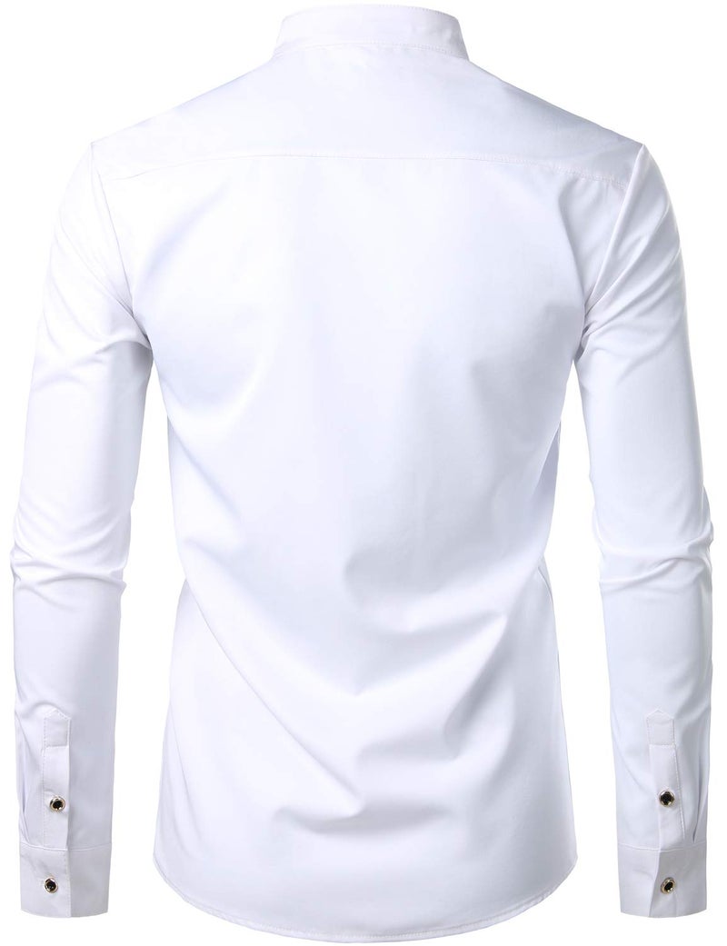 ZEROYAA Mens Western Design Floral Embroidery Slim Fit Long Sleeve Banded Collar Dress Shirts ZLCL19 White X-Large - Image 2